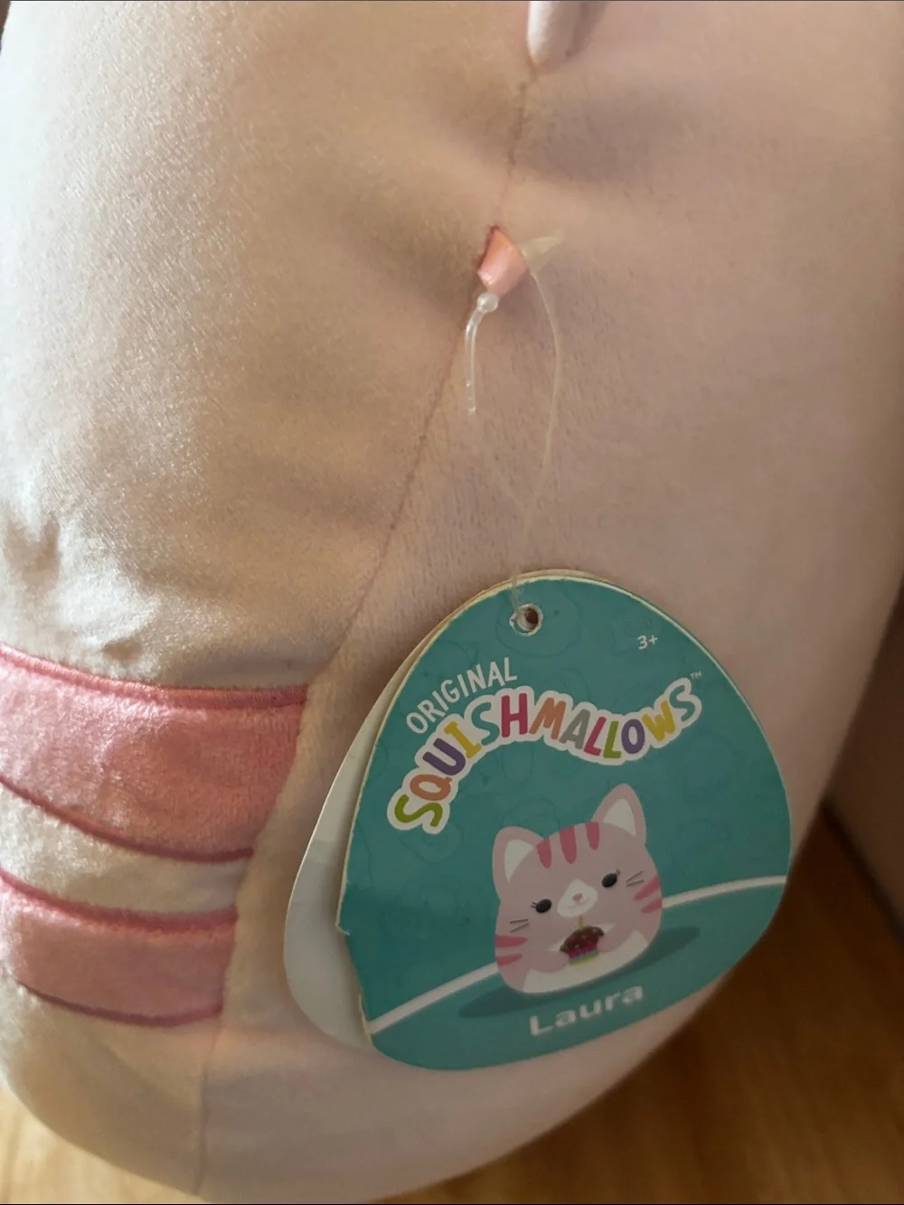 Squishmallows Pink Cat Plush Pillow with Cupcake Accent